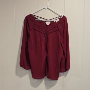 Skies Are Blue Deep Red Blouse with Cutout Detail